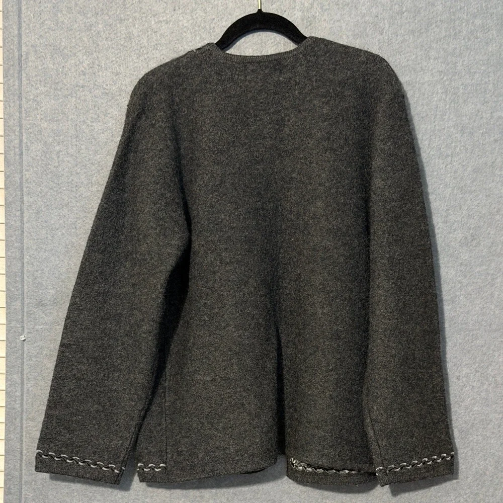 Linea Louis Dell'Olio Wool Cardigan M Gray Floral Embroidered Cottagecore A32601